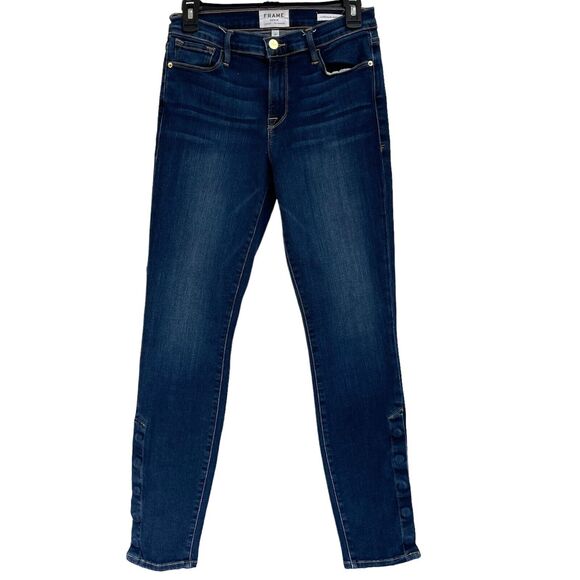 FRAME SZ 27 Jeans Le Skinny de Jeanne Mid-Rise Stretch 5-Pocket Snap Hems Martha